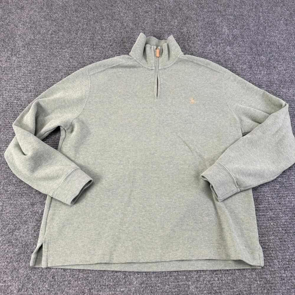 Polo Ralph Lauren Sweater Mens Large Green Quarter Zip Mock Neck Pullover Knit